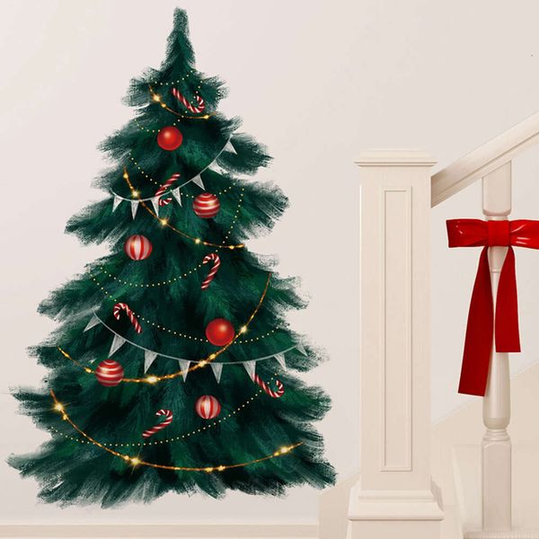 Albero di Natale verde intenso, alto 95 cm, adesivi murali di buon Natale per soggiorno, camera da letto, cucina, festival, in PVC decorativo