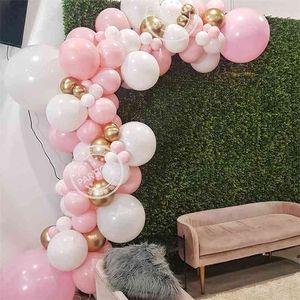 95 stks / set Roze Ballon Garland Arch Kit Wit Gouden Latex Luchtballonnen Baby Douche Girl Birthday Party Wedding Decorations Supply 210719