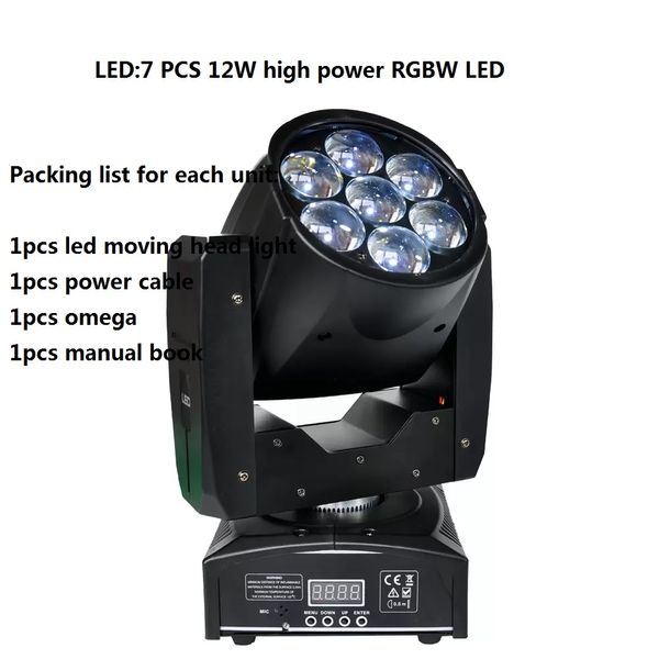 95W LED Zoom de cabeza móvil Luz Mini tamaño 7x12W Alta potencia RGBW 4IN1 Mezcla de colores DMX 16 canales Zoom led luz de escenario