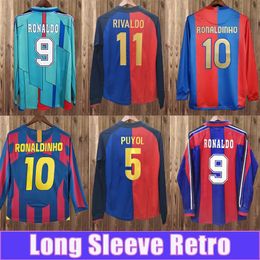 96 97 - 16 17 Rivaldo Retro Soccer Jerseys Long Sleeve Xavi Puyol A. Iniesta Ronaldinho Suarez Ibrahimouic Giovanni Pique Henry Henry Home Away Football Shirts 666