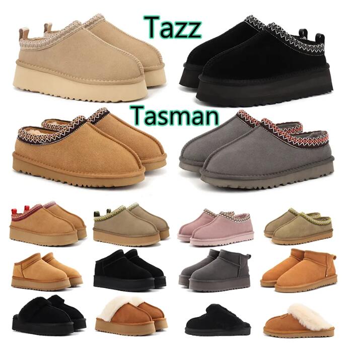 2023 Australien Frauen Boot Tasman Plattform Stiefel Designer Tazz Schnee Winter Schaffell Hausschuhe Damen Pelz Slipper Damen Klassische Ultra Mini Wildleder Wolle Ankle Booties