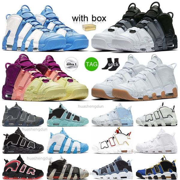 96 Plus Uptempos Scottie Tri-Color Pippens Hommes Femmes Chaussures De Basketball Orange Blanc Coucher De Soleil Noir Bulls Hoop Pack Université Bleu Volt UNC Baskets