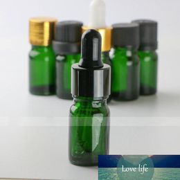 Flacons compte-gouttes vides en verre vert de 5ml, rechargeables, petits flacons d'échantillon de 5ml avec couvercle or/argent/noir, vente en gros, 960 pièces/lot