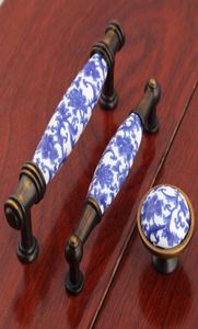 Poignée blanche ondulée bleue de 96mm, en porcelaine, à la mode, pour meubles vintage, en bronze, pour armoire de cuisine, tiroir, commode, porte s4954166