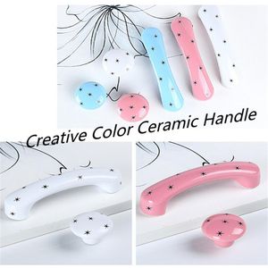 96mm Creative Fashion Cartoon couleur Star Chindren Chambre meubles poignée blanc rouge bleu en céramique poisson Couronne tiroir armoire bouton 3 8229D