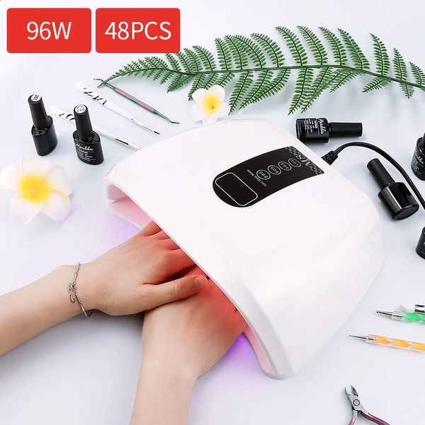 Sensor inteligente de 96W Lámpara LED LED secador de uñas Manicura de secado rápido Máquina de pedicura de 2 manos SIN PIEL NEGRO 240401