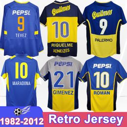97 98 Boca Juniors Retro Maradona Caniggia Soccer Jerseys 2001 Roman Gimenez Riquelme Palermo Tevez à domicile Shirts de football spéciaux