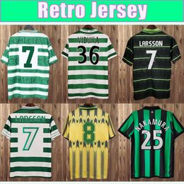 97 99 Larsson Lambert Mens Retro Soccer Jerseys Viduka Moravcik Mjallby Blinker Brattbakk Home Grenn Away Black Football Shirt Uniformes