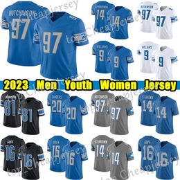 # 97 Maillot de football Aidan Hutchinson # 14 Amon-Ra St. Brown Jameson Williams Malcolm Rodriguez Johnson Matthew Stafford Barry Sanders Maillots Jared Goff