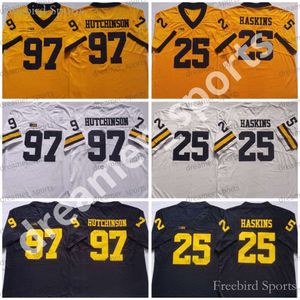 97 Aidan Hutchinson voetbalshirt 25 Hassan Haskins Michigan Wolverines Heren college voetbalshirts gestikt blauw geel wit