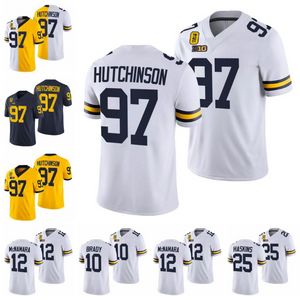 97 Aidan Hutchinson michigan 42 maillot patch wolverines hassan J.J. McCarthy Tom Brady Josh Ross Nico Collins Ronnie Bell Daxton Hill Woodson Maillots de football NCAA