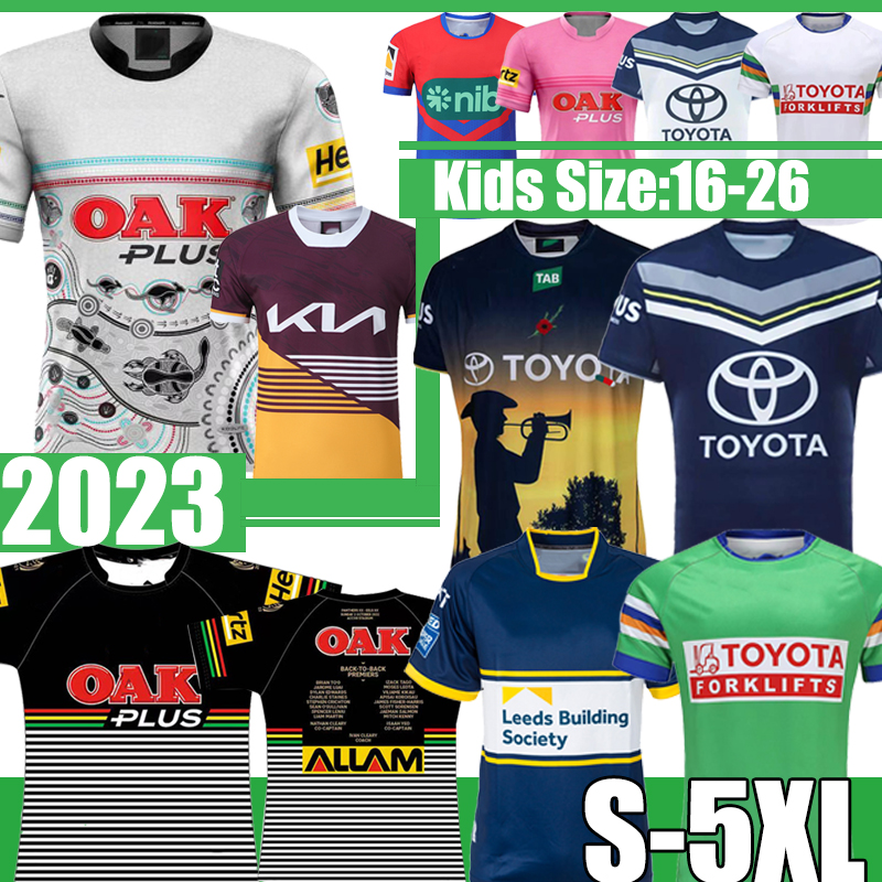 S-5XL 22/23 카우보이 뉴 럭비 유니폼 2022 2023 Raider Penrith Panthers 전사 Broncos Knights Gaguar 챔피언 버전 리그 남자 아이들 키트