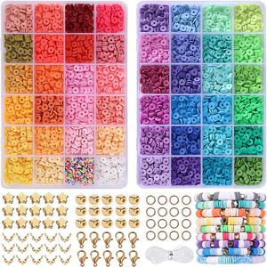 9700pcs Polymer Clay Perles Set 48 Rainbow Color Perles à puces plates pour bracelet boho Collier de fabrication de perles d'or Kit Diy 231227
