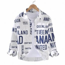 9711 Lente Herfst Nieuwe Fi Letter Print Lg Mouw Heren Witte Shirts Tieners Zacht Gezellig Delicaat Casual Los streetwear Blouse S5Mp #