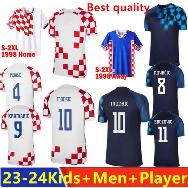 98 23 24 Maillots de football de la Coupe du monde de Croatie MODRIC Équipe nationale MANDZUKIC PERISIC KALINIC 22 23 Maillot de football de Croatie KOVACIC Rakitic Kramaric Hommes Kit Enfants Uniformes