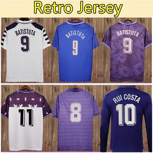 98 99 Retro Fiorentina BATISTUTA RUI COSTA Camiseta de fútbol Camisetas de fútbol para hombre Hogar Púrpura Visitante Blanco RETRO 91 92 93 94 95 97 98 Camiseta de fútbol Uniformes de manga corta para adultos