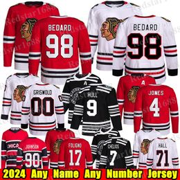 # 98 Connor Bedard Chicago Reverse rétro Hockey Jersey # 90 Tyler Johnson Jonathan Toews Taylor Hall Patrick Kane Seth Jones Clark Griswold Blackhawks Jerseys