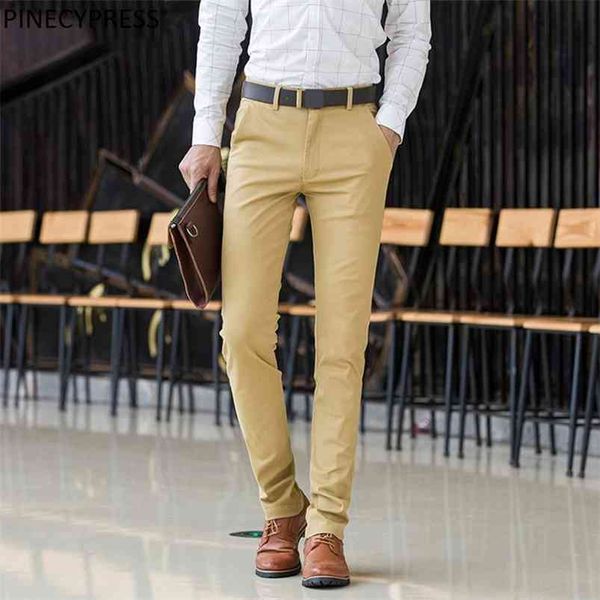 98% Algodón 2% Spandex Anti-pilling Hombre Pantalones Primavera Otoño Negocios Caqui Delgado Hombre Longitud completa Chino largo Hombres Pantalones formales 210715