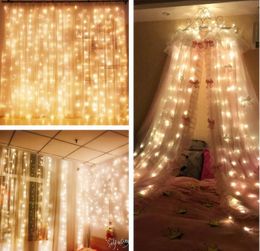 98 x 98ft Gordijn IJsprookjes Fairy Lights 310 LED 8 Modi voor decoratie Geschenk Bruiloft Bed Luifel Tuin Patio8572369