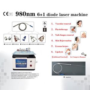 980nm 6 en 1 Diode Laser Physiothérapie Veine d'araignée Enlèvement vasculaire Traitement des champignons des ongles Rajeunissement de la peau Traitement de la douleur Machine de beauté