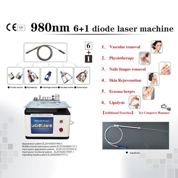 980nm 6 en 1 láser de diodo fisioterapia araña vena eliminación Vascular tratamiento de hongos en las uñas rejuvenecimiento de la piel tratamiento del dolor máquina de belleza