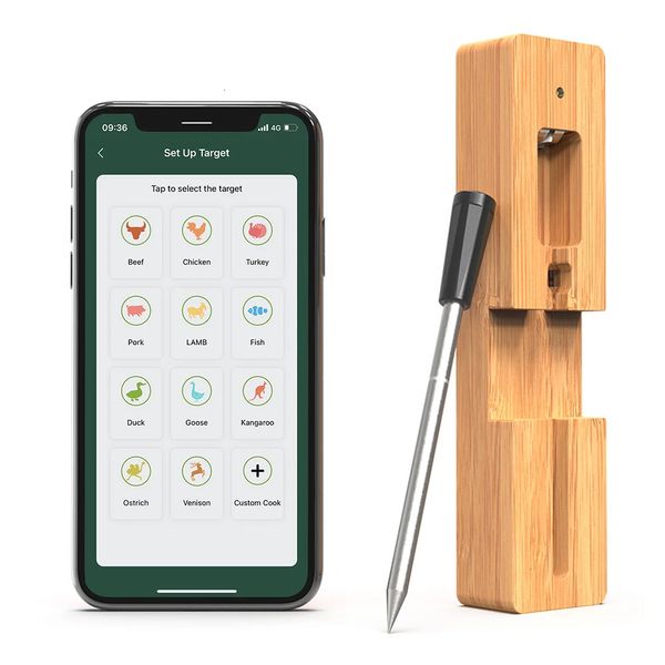 Thermomètre à viande sans fil de 98 pieds Bluetooth Vière Bluetooth Versé étanche pour la cuisine Cuisine BBQ Grill Fumeur Application Thermomètre alimentaire 240415