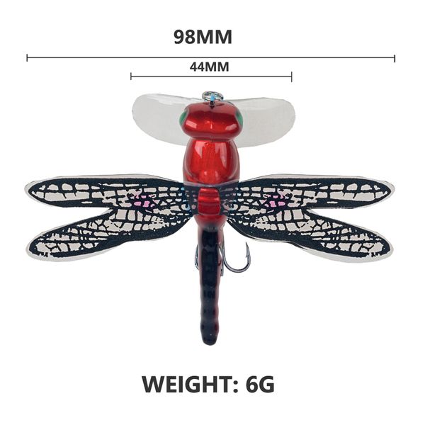 98mm 6g Topwater Dragonfly Dragelle Dry Flies Insecte Fly Pêche Leur de pêche Truite Popper Artificial Bait Bait Wobblers pour Trolling Hard Lure