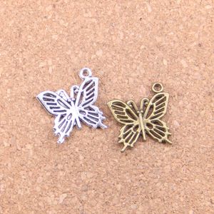 98 stks Antiek Zilver Brons Geplateerde Hollow Butterfly Charms Hanger DIY Ketting Armband Bangle Findings 20 * 19mm