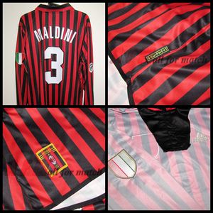 99/00 AC Centenary Match Versleten Player Probleem Shirt Jersey Lange Mouwen Maldini Shevchenko Football Aangepaste naam Patches Sponsor