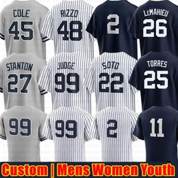 Aangepaste 99 Aaron Judge 22 Juan Soto honkbalshirt Anthony Volpe Rizzo Giancarlo Stanton Gleyber Torres Gerrit Cole Nestor Cortes Derek Jeter DJ LeMahieu Clay Holmes