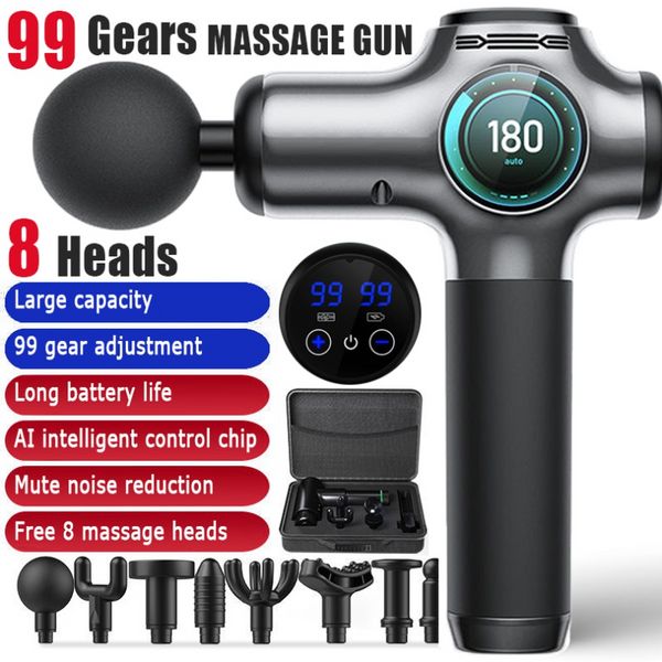 99 Massages Gear Massages Masseur pour le dispositif de massage électrique du corps Back and Neck Professional Muscle Massage Gun LCD Vibrator Gym