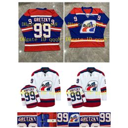 99 Wayne Gretzky WHA Indianapolis Racers Blauw Wit 1978-79 Vintage 100% Ed Elk nummer Naam Retro Hockey Jersey zeldzaam