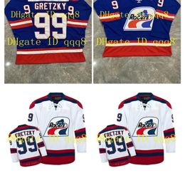 99 Wayne Gretzky WHA Racers Jersey Bleu Blanc 197879 Vintage Cousu n'importe quel numéro nom Rétro Hockey Jersey6934117