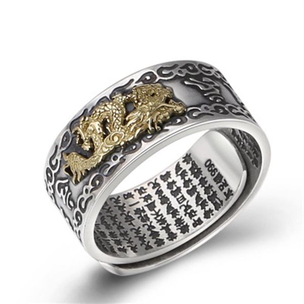 990 bijoux en argent Sterling hommes femmes Dragon Mantra écriture ouverture dames anneau bouddha réglable Ring253C