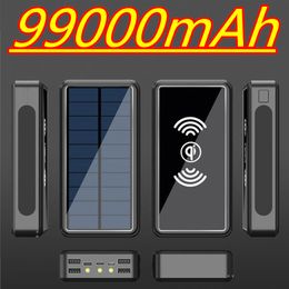 Banco de energía Solar de 99000mAh, cargador rápido portátil para teléfono con luz LED, puertos USB, batería externa para iPhone 12Pro, Xiaomi, Huawei