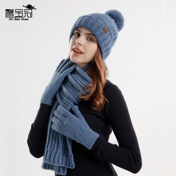 Gants et écharpe tricotés en peluche de couleur unie, ensemble de trois pièces, chapeau en laine épais et chaud pour l'extérieur, pour enfants, automne et hiver 9989