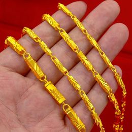 999 Collar de bambú de color dorado original para mujeres y hombres Cadena de collares Día de San Valentín Compromiso de boda Joyería fina que no se desvanece 240117