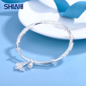 999 SHIAI Floral avec fleur étamine papillon pendentif S999 Sier solide Bracelet à la mode et polyvalent Bracelet S