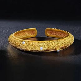 9999 Real Gold 24k Yellow Tuan Hua Splendide bracelet Womens Court Style Elegant Filament Pearl 240515