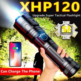 999999LM Lampe de poche LED rechargeable XHP120 Lampe de poche USB XHP50 Lampe de poche tactique la plus puissante Lampe de zoom étanche lumineuse J220713