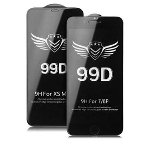 Protecteur d'écran à couverture complète 99D, verre trempé pour téléphone portable, pour iPhone 13 12 Mini 11 Pro XS Max XR X 6 7 8 Plus Samsung F22 A03S A12 A22 A32 A72 A52 A02S avec emballage de vente au détail