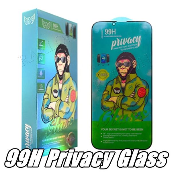 Protecteur d'écran de confidentialité en verre trempé anti-espion à haute teneur en alumine 99H pour iPhone 15 14 13 12 11 Pro Max XR X XS 7 8 Plus avec emballage de vente au détail