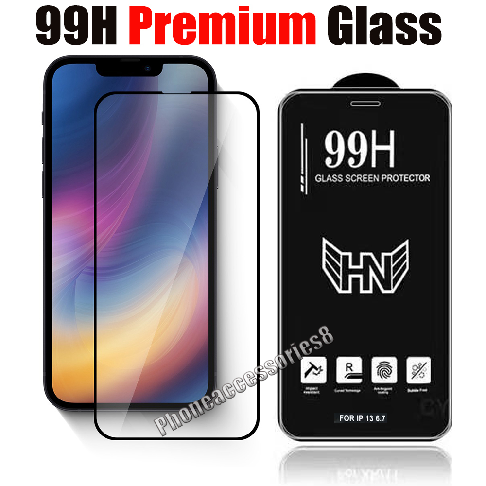 99H premium kwaliteit gehard glazen telefoonscherm beschermer voor iPhone 14 13 12 Mini Pro Max 11 XR XS 8 7 6 Plus Samsung A12 A22 A32 A42 A52 A52 A02S 5G Volledige dekkingfilm