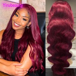 99j Bordeaux 130% 150% 180% Haardichtheid Braziliaans 100% Echt haar 4X4 Vetersluiting Pruik Body Golf Yirubeauty 10-32 inch