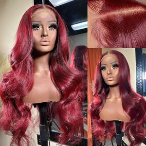 99J Bourgondië Body Wave Wig 13x4 Lace Voorpruik 13x6 HD Lace Frontale Wig Human Hair Voorgeplukt 99J Red gekleurde pruik voor vrouw