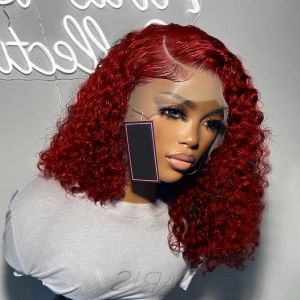 99J Bourgogne en dentelle avant perruque courte Bob Bob Human 13x4 Orne profonde Frontal 13x6 Colore 5x5 Clôture Curly Wigs 5iw7