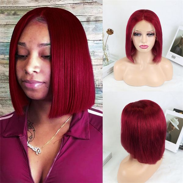 99J couleur Lace Front 100% perruques de cheveux humains pré-plumé droite courte Bob perruque en haute qualité