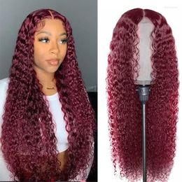 99J Curly Lace Front Wig Human Hair 13x4 Deep Wave frontaal rood 150% transparant gekleurd voor vrouwen