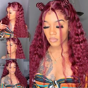 99J Kinky Curly 13x4 Lace Front Wig Brasileño 100% Cabello humano Color 130% 150% 180% Densidad 10-32 pulgadas