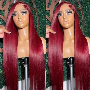 99J Red Front Simulation Human Hair Gekleurde Braziliaanse Straight Bury 13x4 Transparant Lace Frontale Sluiting Wig Glueless Pruiken voor vrouwen